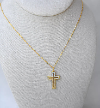 Gold plated Cross Pave Necklace