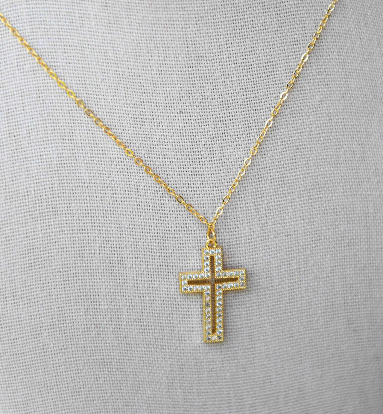 Gold plated Cross Pave Necklace