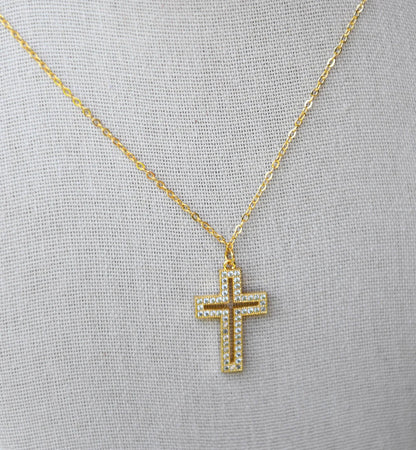 Gold plated Cross Pave Necklace